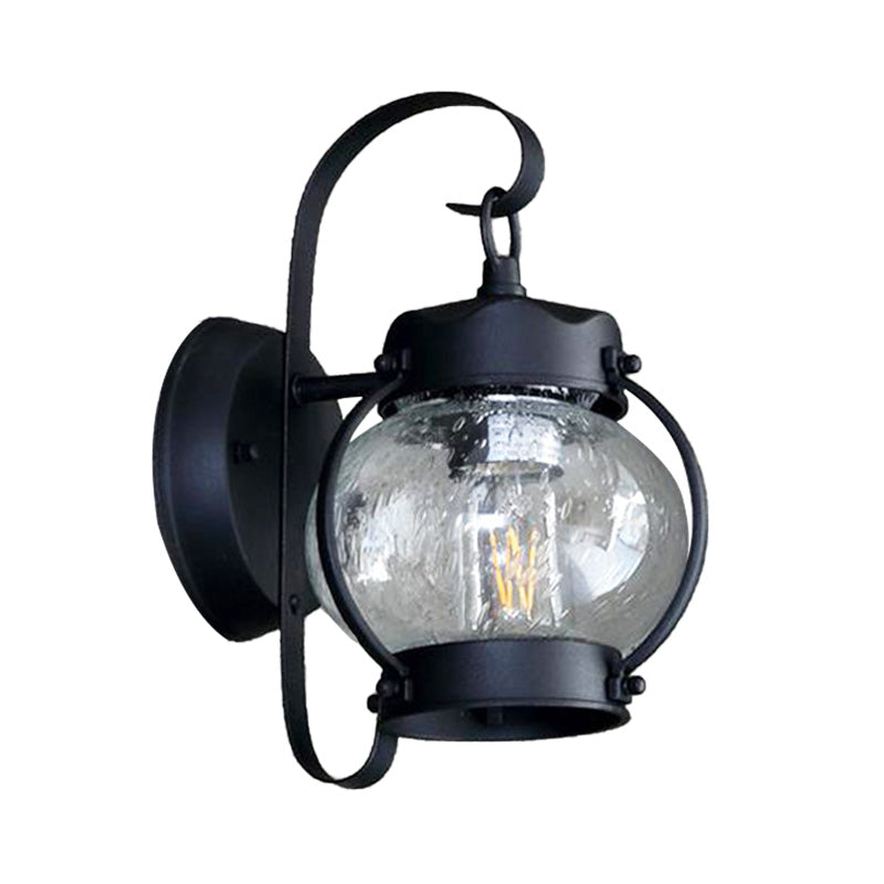 One Bulb Wall Light with Cylinder/Lantern Shade Bubble Glass Industrial Porch Sconce Lighting Fixture in Black