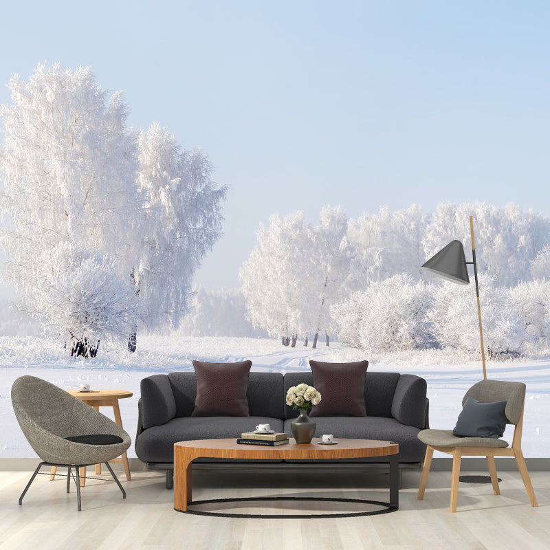 Extra Large Landscape Mural Nordic Pure Snow World Wall Art in White for Living Room