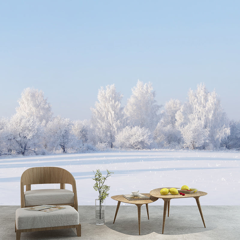 Extra Large Landscape Mural Nordic Pure Snow World Wall Art in White for Living Room