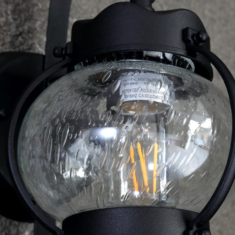 One Bulb Wall Light with Cylinder/Lantern Shade Bubble Glass Industrial Porch Sconce Lighting Fixture in Black