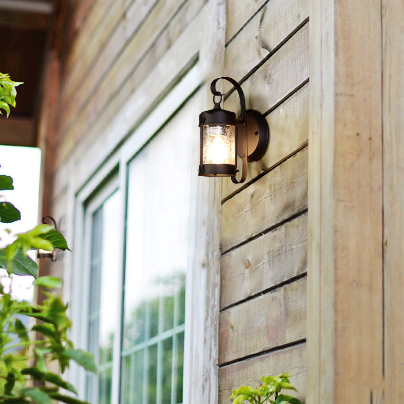 One Bulb Wall Light with Cylinder/Lantern Shade Bubble Glass Industrial Porch Sconce Lighting Fixture in Black