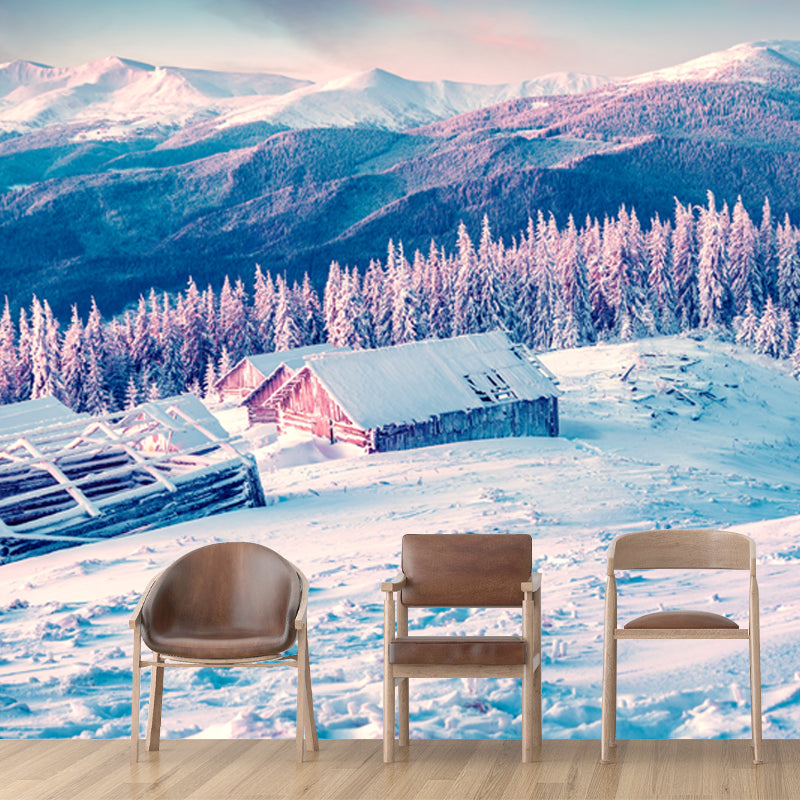 Scandinavian Snow Mountain Scenery Mural Blue Living Room Wall Art, Made to Measure