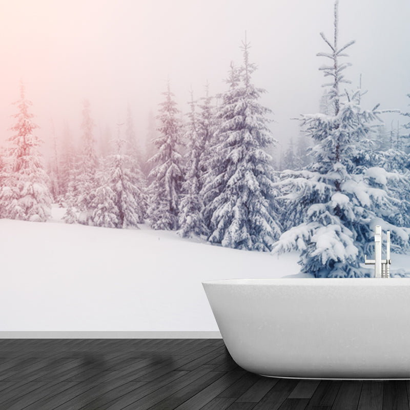 White Foggy Snow Land Mural Wallpaper Water-Resistant Wall Covering for Living Room