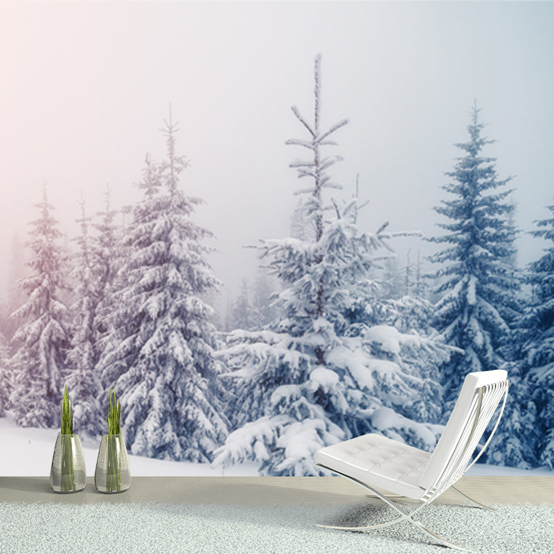 White Foggy Snow Land Mural Wallpaper Water-Resistant Wall Covering for Living Room