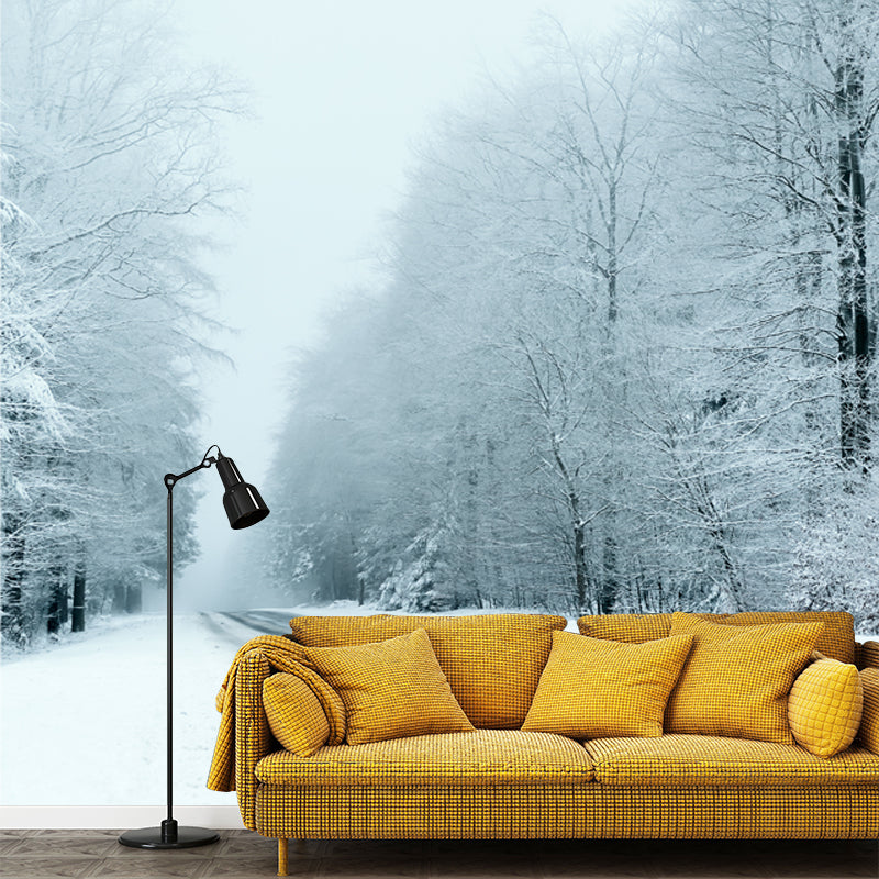 Photography Highway Snow Forest Mural Large Size Wall Covering for Home, Custom Print