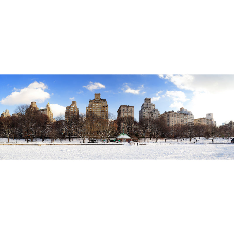 Snowy City Street View Mural Wallpaper Brown Modern Style Wall Decor for Living Room