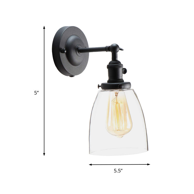 Cone Shade Coffee Shop Wall Lighting Industrial Clear Glass 1 Light Black Sconce Lamp in Black