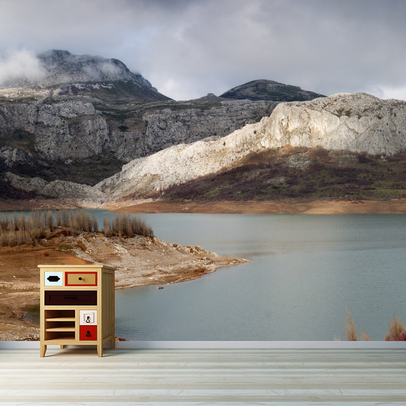 Huge Late Autumn Landscape Mural Stain-Proof Modern Living Room Wall Covering in Brown