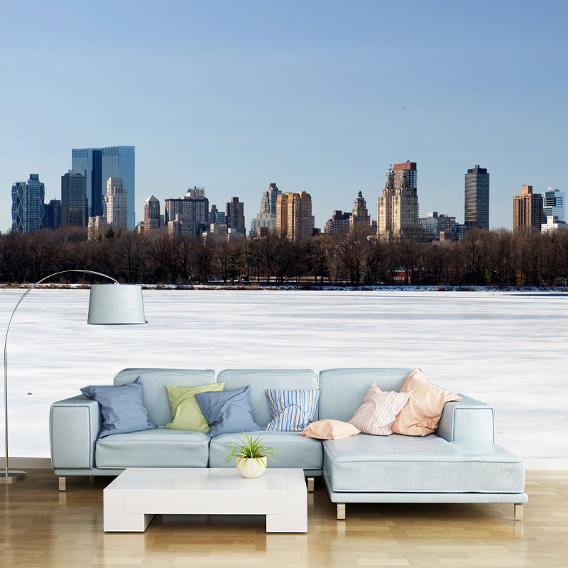 Photo Print Winter Metropolis Mural for Accent Wall, White, Customized Size Available