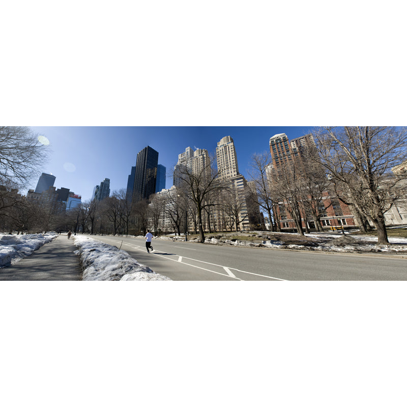 Contemporary Winter Street Scene Mural Brown Moisture Resistant Wall Art for Living Room