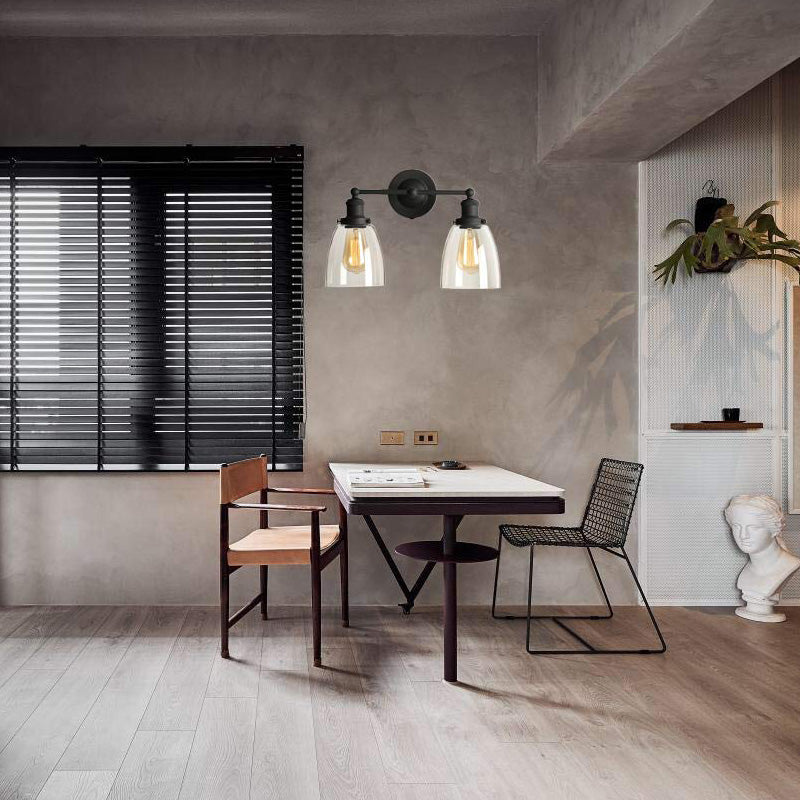 Lámpara de pared de vidrio transparente negro y azucarado de 2 luces con cónica con cable enchufable para cocina