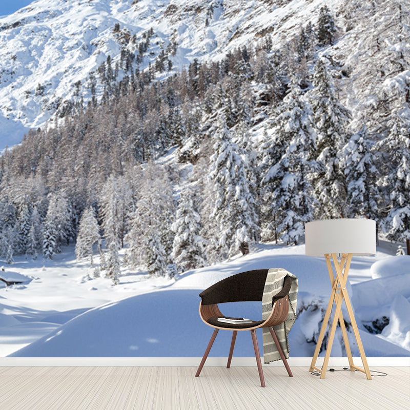 White Snow Mountain Landscape Mural Washable Wall Decor for Living Room, Non-Woven Fabric