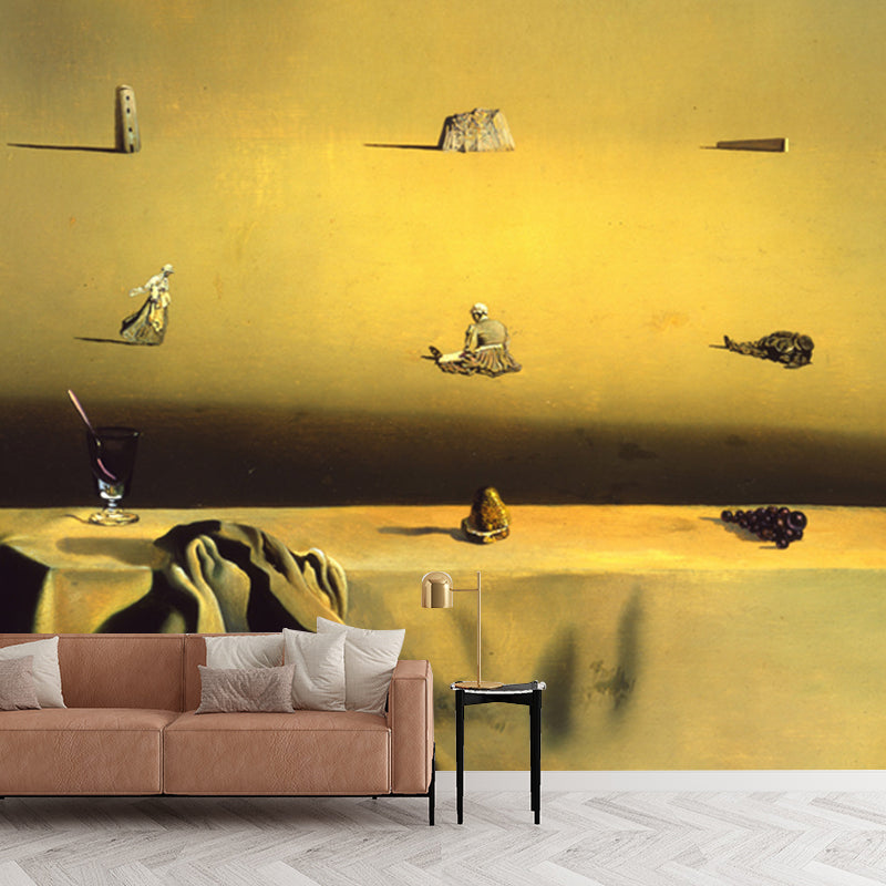 Surreal Morphological Echo Mural Decal Yellow Dining Room Wall Covering, Custom Size