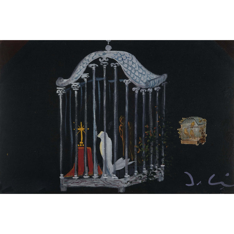 Black Cross in Cage Mural Salvador Dali Surrealist Stain Resistant Wall Decor for Living Room