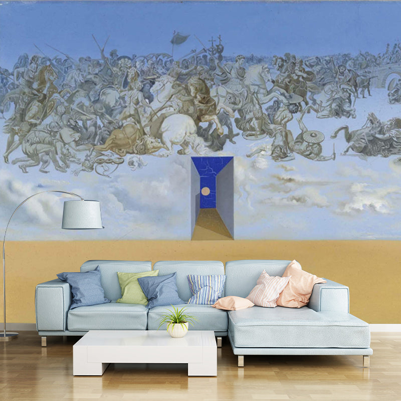 Battle in the Clouds Mural Yellow Surrealism Wall Covering for Accent Wall, Made to Measure