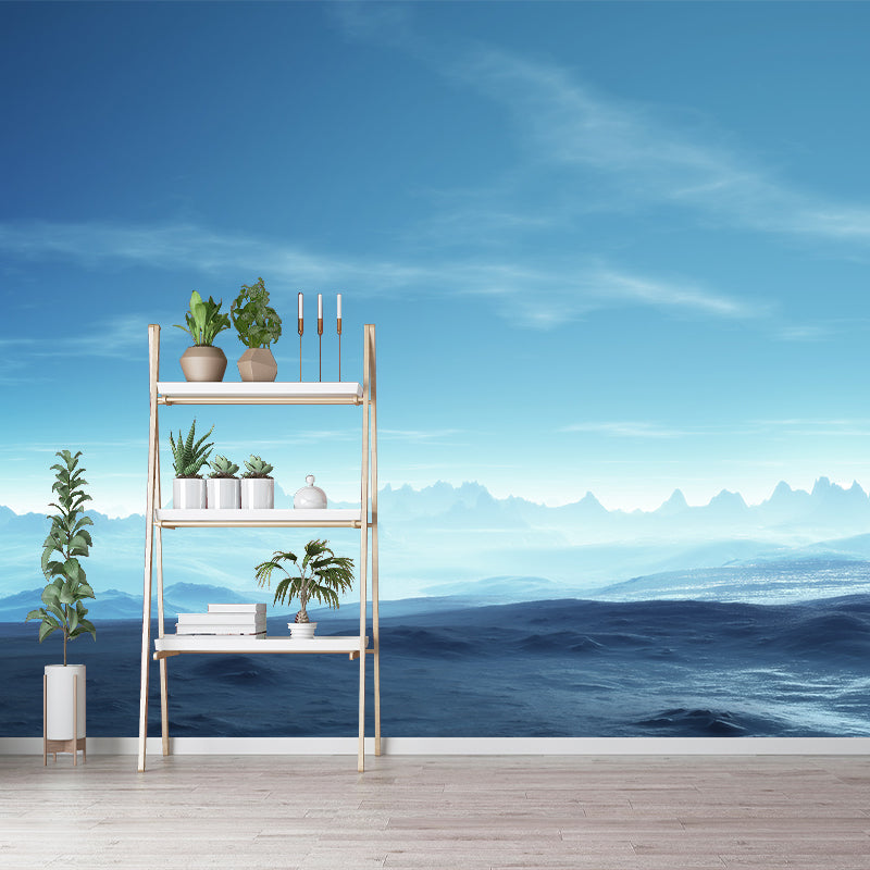 Extra Large Hills Scenery Mural Decal Waterproofing Modern Home Wall Covering in Blue