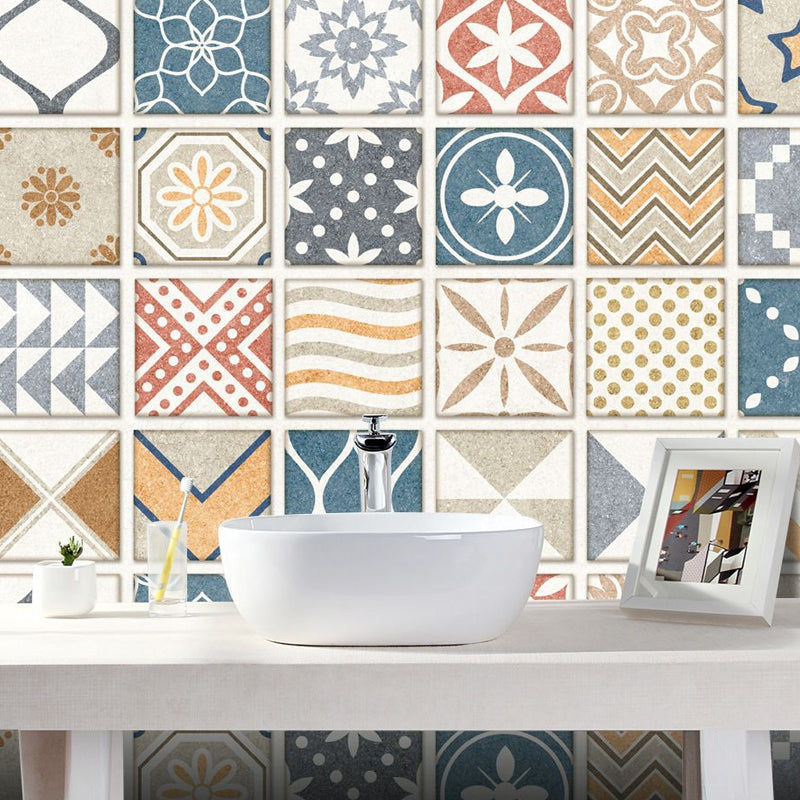 Yellow-Blue Bohemian Tiles Wallpapers Peel and Paste Modern Kitchen Wall Decor, 20 Pieces