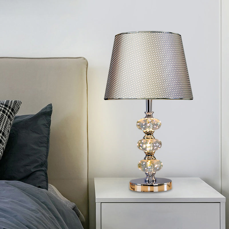Stof cilindrische schaduw bestudeer licht eigentijdse 1 kop nachtkastje verlichting in zilver/beige/koffie met kristallen lamppost