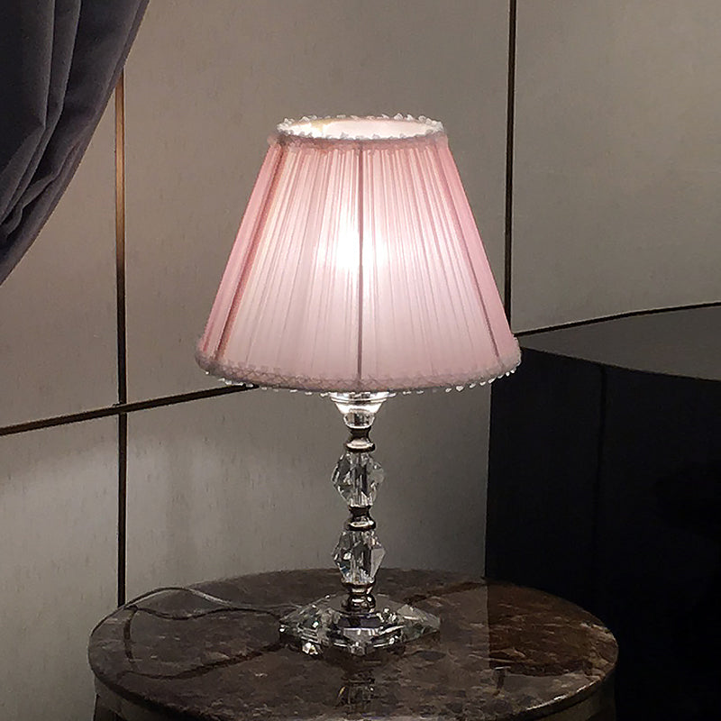 Candlestick Bedroom Desk Light Classic Clear Crystal 1-Head Pink Night-tands Lampe avec ombre festonnée / effilée