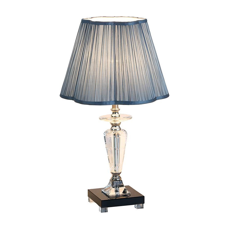 Bleu 1 Light Night Table Lighting Traditional Tissu Floral Trim Shade Liading Lampe With Crystal Urn Base