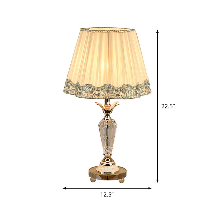 Urne Clear Crystal Nightast Light Classic Klassiker 1-Bulb-Nachttischbeleuchtung in Beige mit Faltenstoffschatten