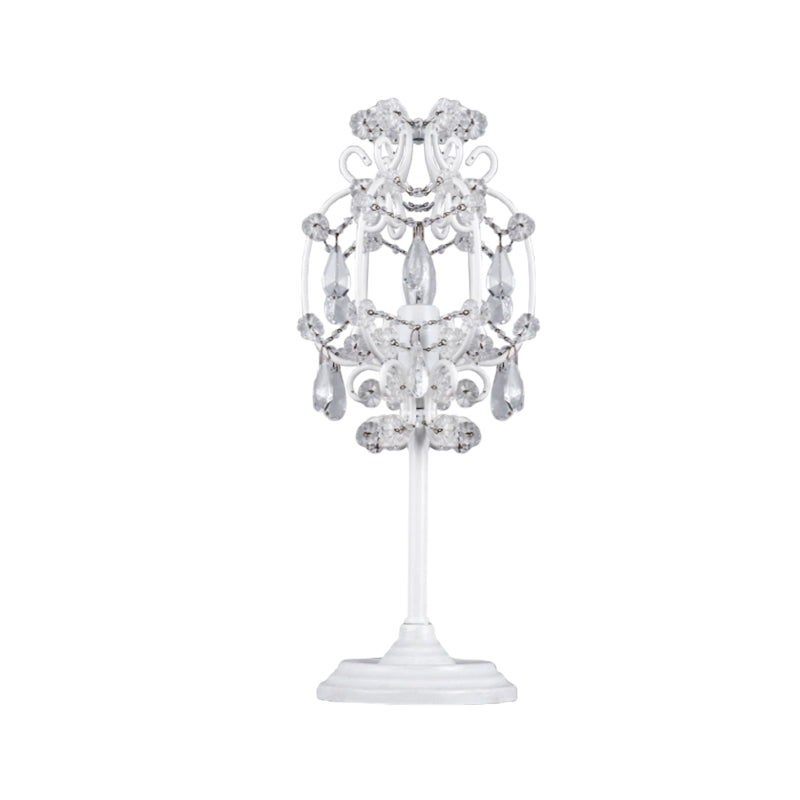 Lámpara de mesa de linterna de estilo retro de metal de 1 luz iluminación de mesita de noche en blanco/oro con gotas de cristal transparentes