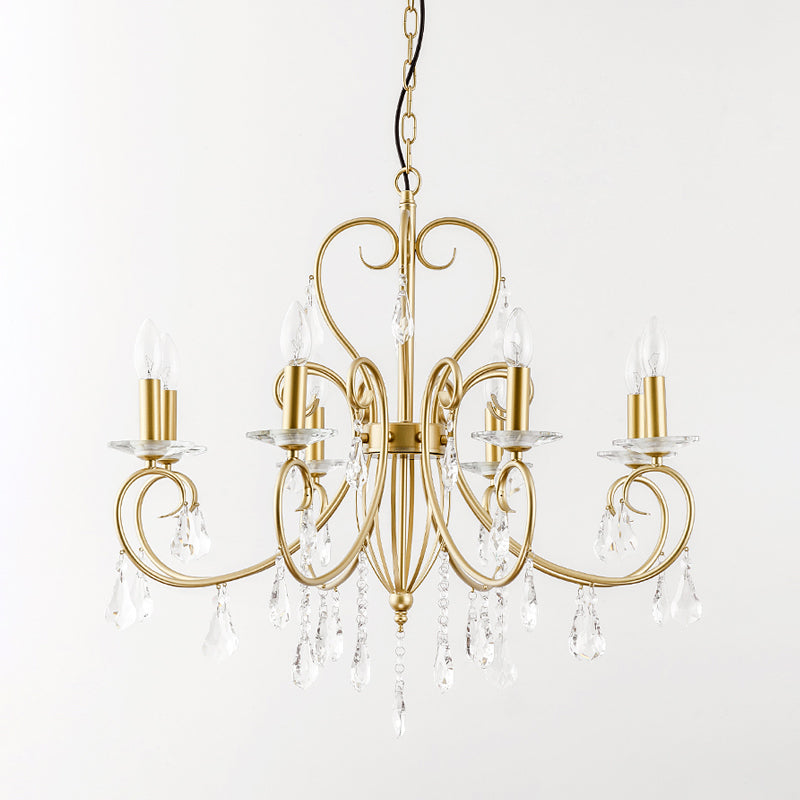 Enkele lagen ophangingshanger Modern Clear Crystal 8/10 Lichten gouden kroonluchter verlichting met Bobeche