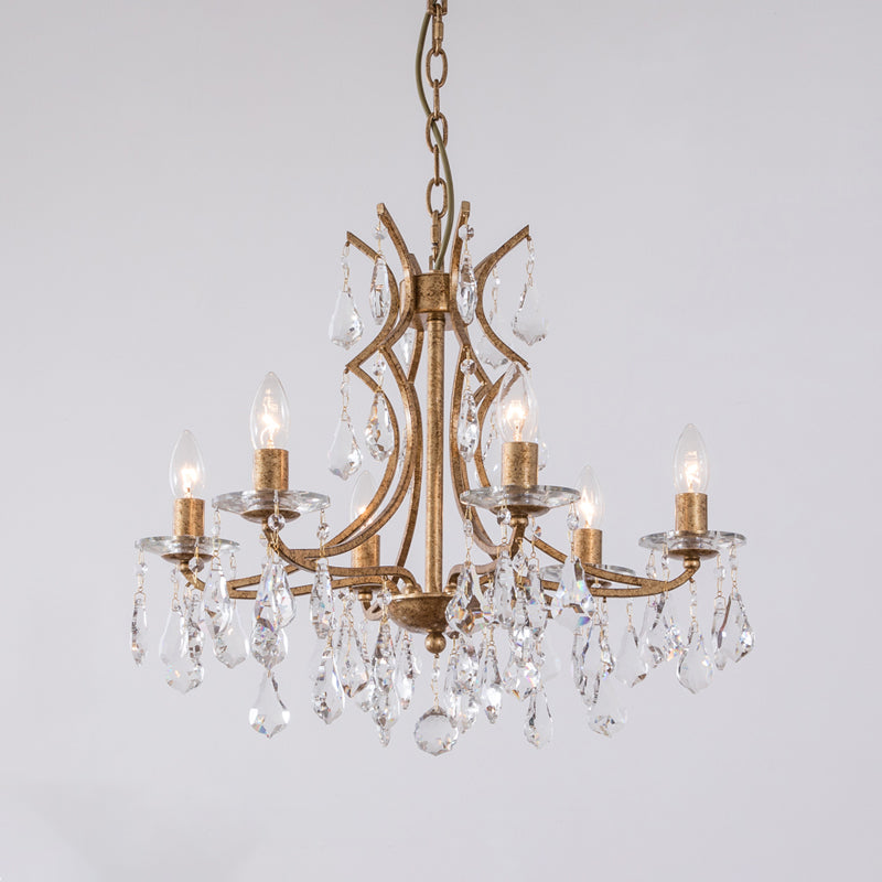 Goud 6 bollen kroonluchter verlichting vintage gefacetteerd kristal single -lagen plafond hanglampje met bobeche