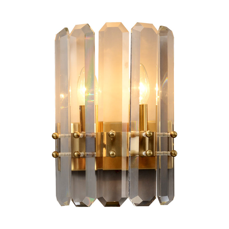 Half-Cylinder Wall Mount Lamp Modern Rectangle-Cut Crystal 2 Lights Hallway Flush Wall Sconce in Gold