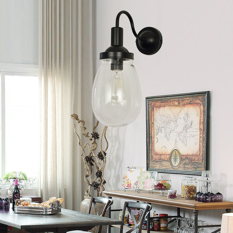 Schwanenhals klare Glaswand hängende leichte Bauernhaus Single Lampe Schlafzimmer Lampe in Schwarz