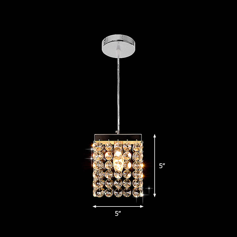 Clear Cut Crystal Cube Suspension Lamp Modern Style 1-Light Ceiling Hang Fixture in Chrome