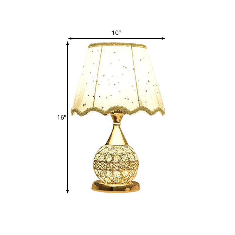 Crystal Embedded Gold Nightstand Lamp Sphere Framed 1 Bulb Traditional Table Light with Star-Patterned Shade