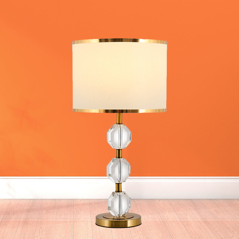 Beveled Crystal Gold Night Table Lamp Spherical 1 Bulb Traditional Fabric Desk Light for Bedroom
