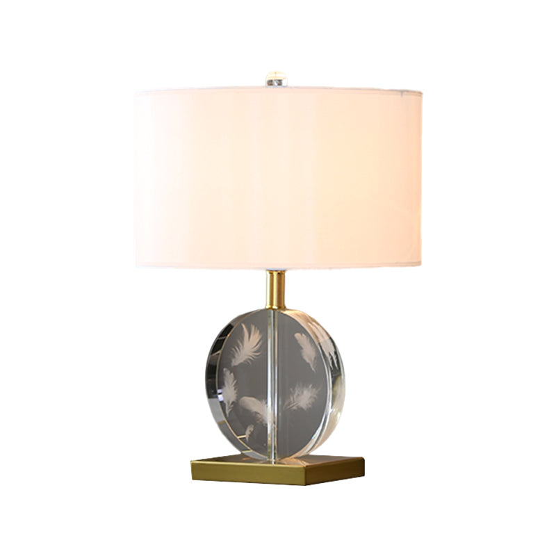 Stof witte tafel licht cilinder tint 1 lamp traditionele nachtstandaard met helder cirkelvormige kristal