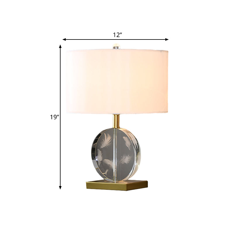 Stof witte tafel licht cilinder tint 1 lamp traditionele nachtstandaard met helder cirkelvormige kristal