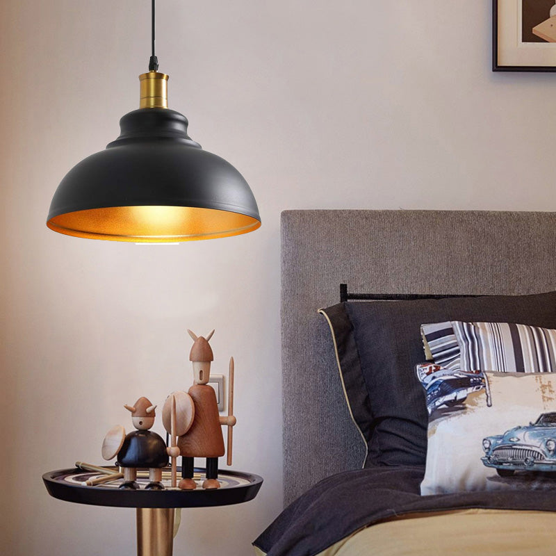 Vintage Domed Pendant Lighting 1 Light Metal Hanging Light in Black for Dining Room