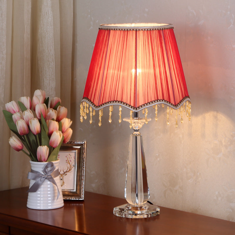 Rot/blau/grün/beige überbackener schatten schatten nachttisch lampe traditionelle Stoff 1 Kopf Schlafzimmer Kristalltisch Leuchte