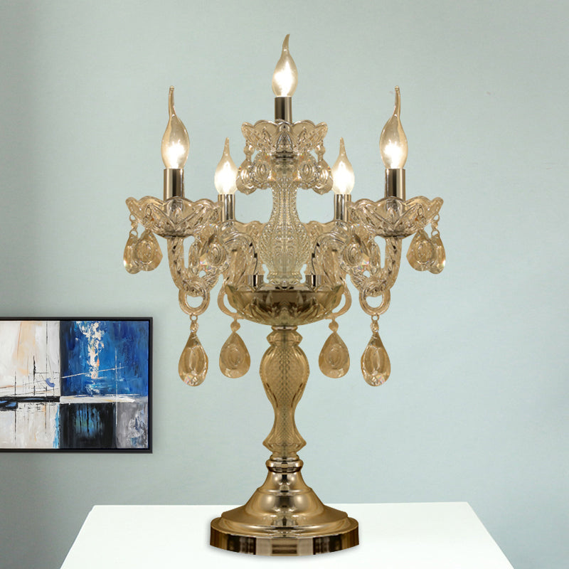 Luz de mesa de dormitorio de candelabra Lámpara tradicional de cristal transparente 5/6/7 Lámpara de pie de noche cromada
