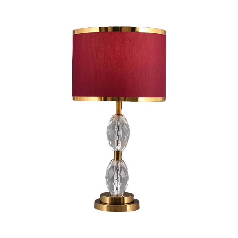 1 tête à cristal clair avec un tissu à tambour tissu lampe de chevet de salle traditionnelle en rouge / beige
