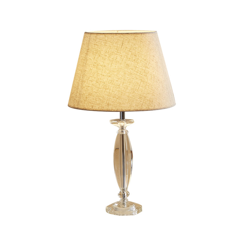 1-head stof schaduwtafel licht traditioneel wit/vlas/koffie taps toelopende studieruimte nachtkastje lamp met kristalbasis