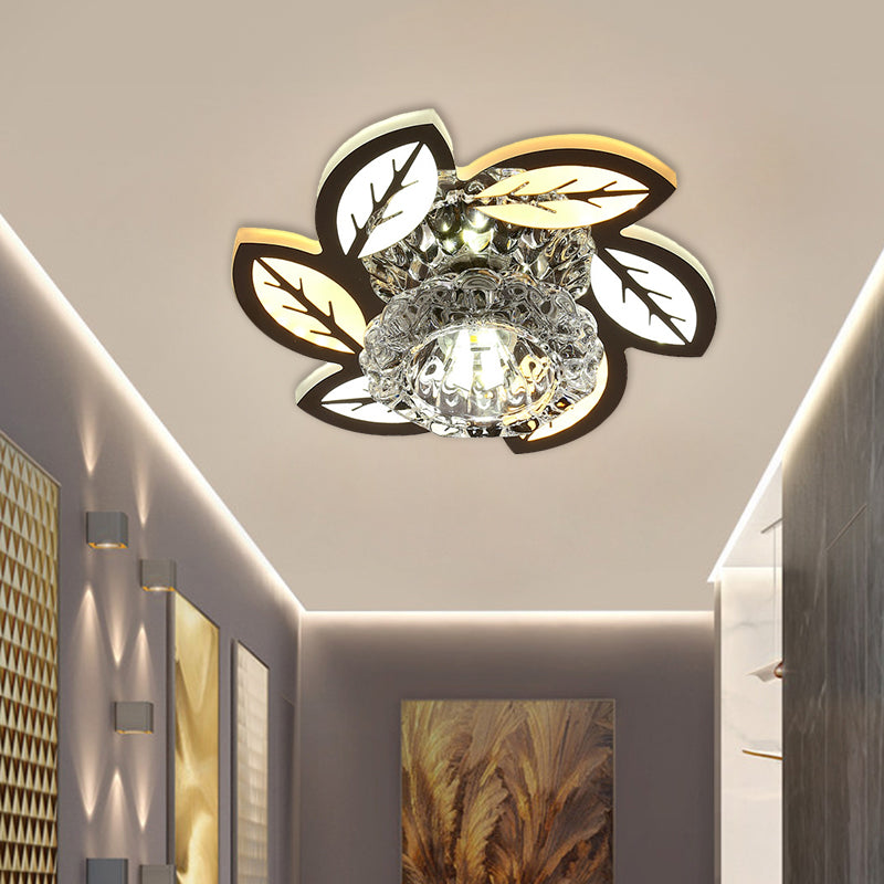 LED Floral/Leaf Ceiling Mounted Fixture Modern Clear Crystal Shade Flush Mount Lighting for Corridor