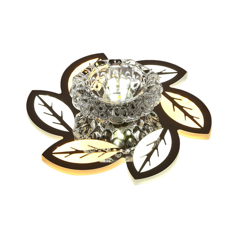 LED Floral/Leaf Ceiling Mounted Fixture Modern Clear Crystal Shade Flush Mount Lighting for Corridor