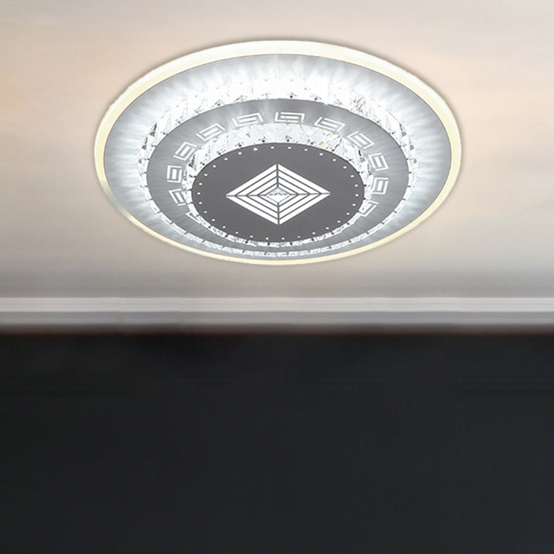 LED Light Fixture Modern Circular Clear Crystal Blocks Flush Mount with Rhombus/Cobble/Loving Heart Pattern in White/Warm Light