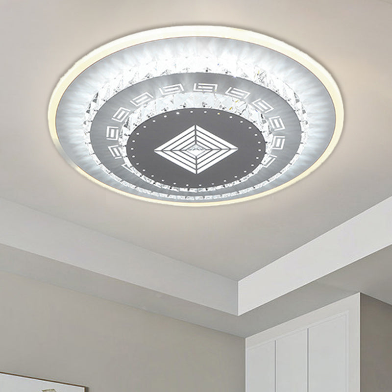 LED Light Fixture Modern Circular Clear Crystal Blocks Flush Mount with Rhombus/Cobble/Loving Heart Pattern in White/Warm Light