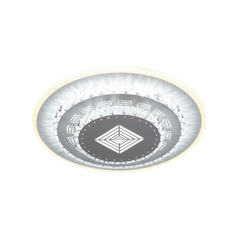 LED Light Fixture Modern Circular Clear Crystal Blocks Flush Mount with Rhombus/Cobble/Loving Heart Pattern in White/Warm Light