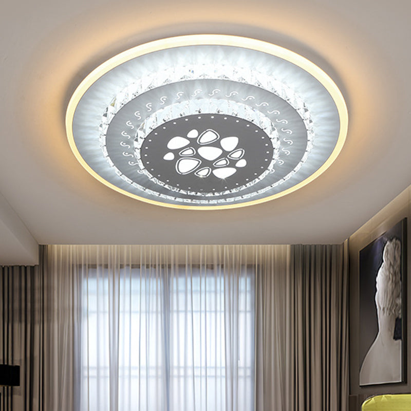 LED Light Fixture Modern Circular Clear Crystal Blocks Flush Mount with Rhombus/Cobble/Loving Heart Pattern in White/Warm Light