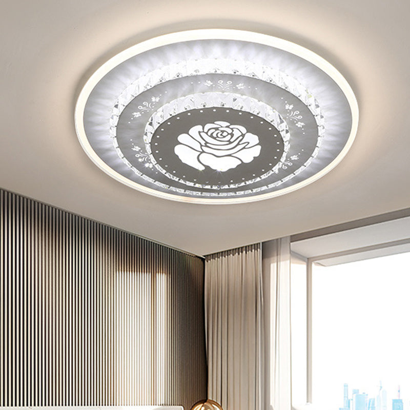 LED Light Fixture Modern Circular Clear Crystal Blocks Flush Mount with Rhombus/Cobble/Loving Heart Pattern in White/Warm Light