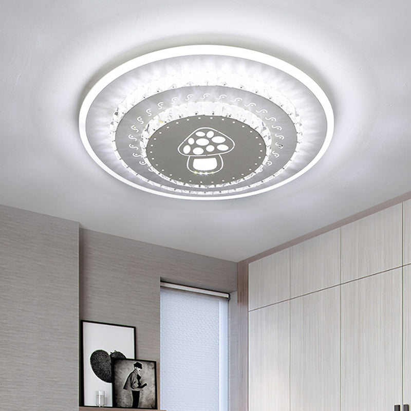 LED Light Fixture Modern Circular Clear Crystal Blocks Flush Mount with Rhombus/Cobble/Loving Heart Pattern in White/Warm Light