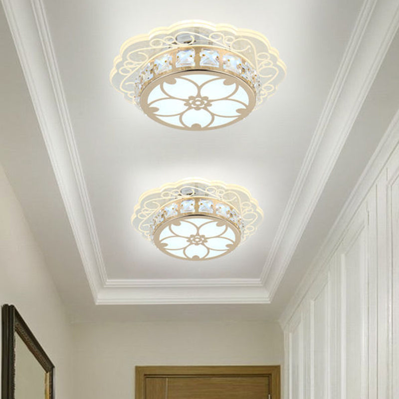 Cherry Blossom/Spiral Porch Flush Mount Light Modern Clear Crystal Gold Finish LED Ceiling Lamp in Multi Color/White/Warm Light