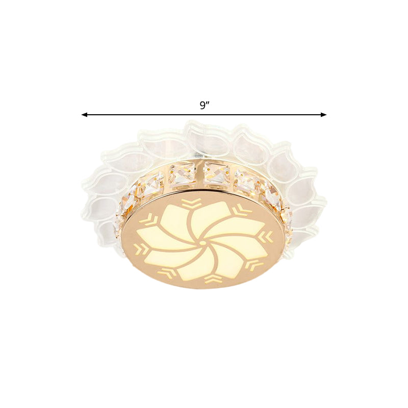 Cherry Blossom/Spiral Porch Flush Mount Light Modern Clear Crystal Gold Finish LED Ceiling Lamp in Multi Color/White/Warm Light